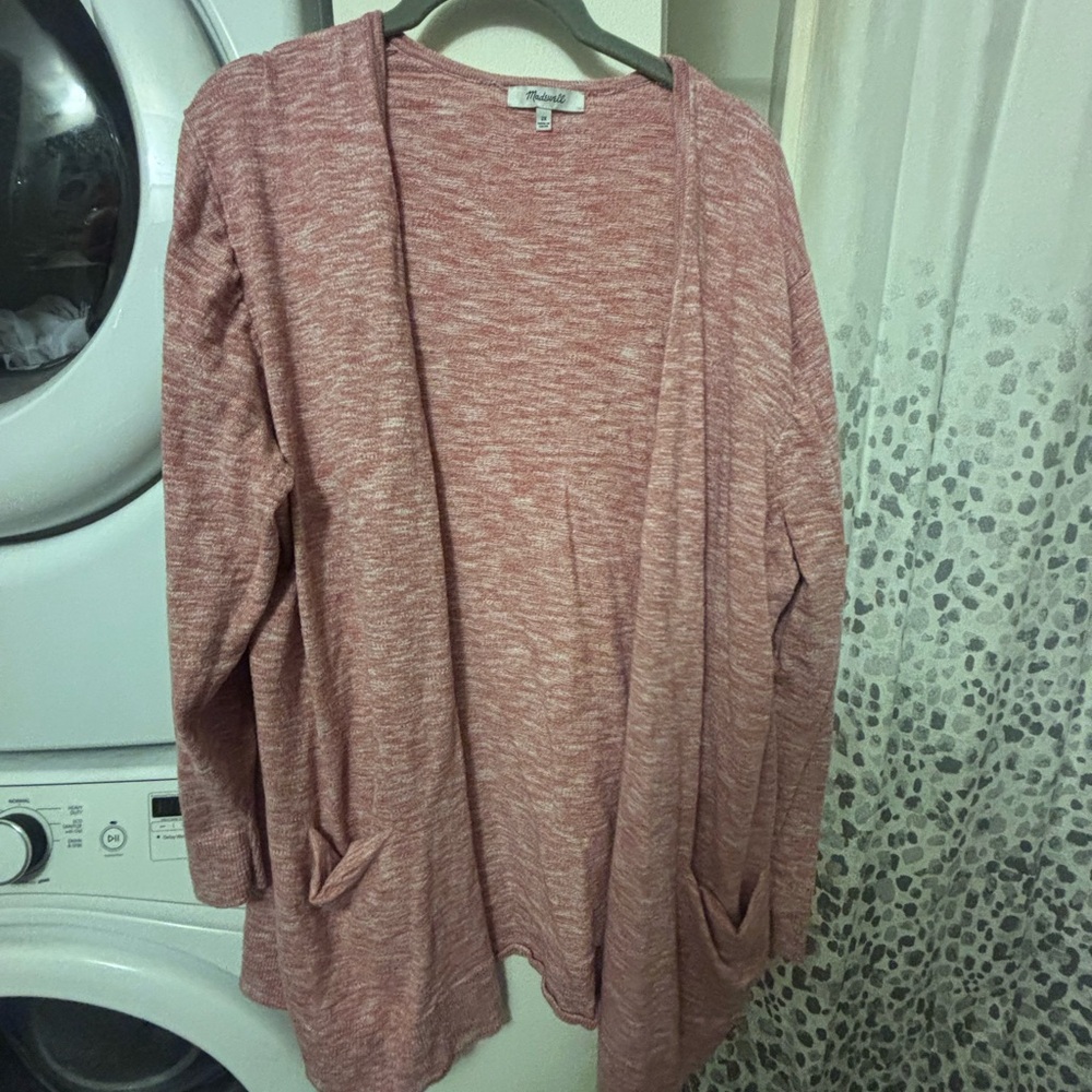 Madewell dusty pink/ white long open cardigan, Size 2X